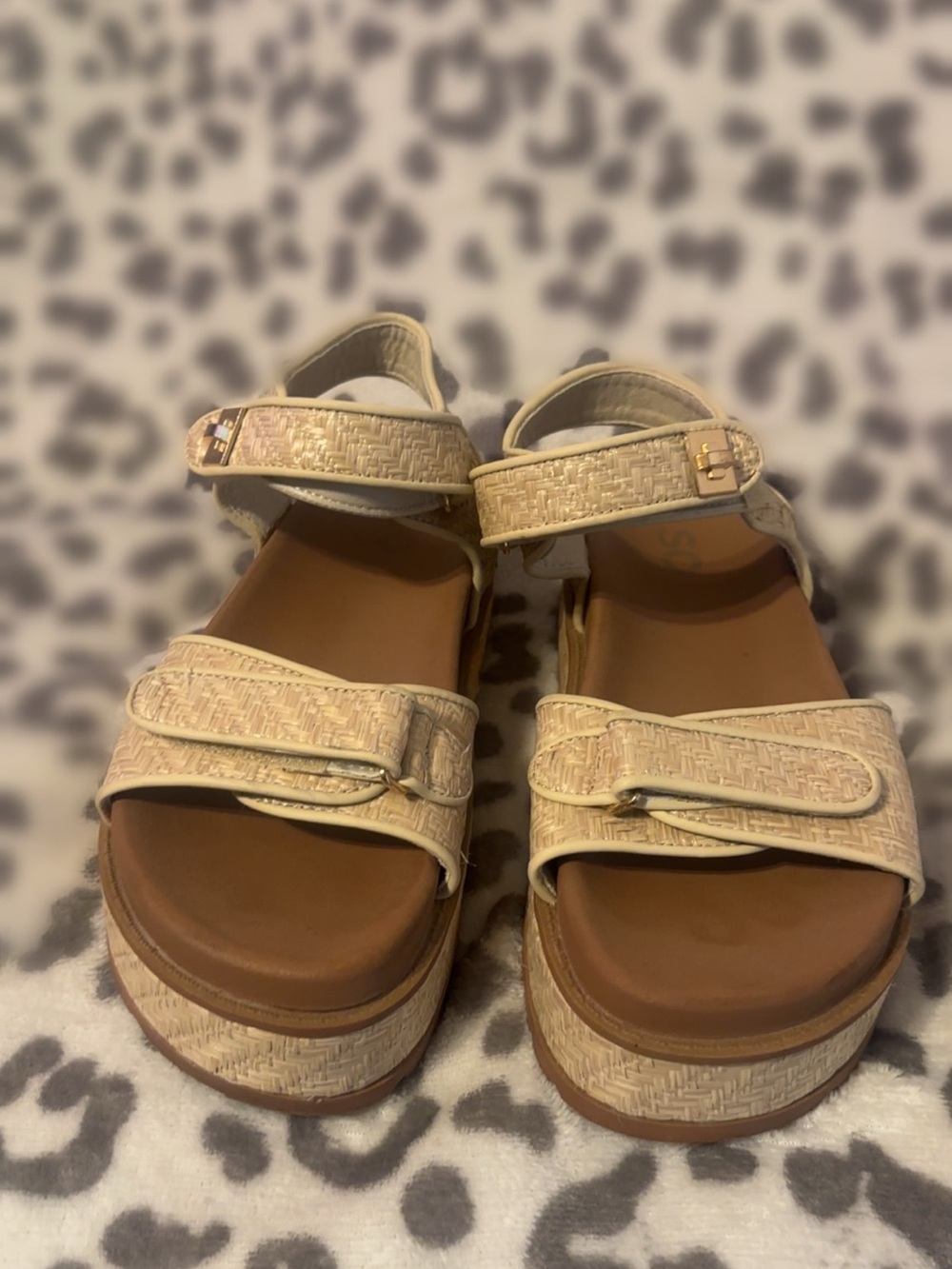 Women's Cream Woven Platform Sandals